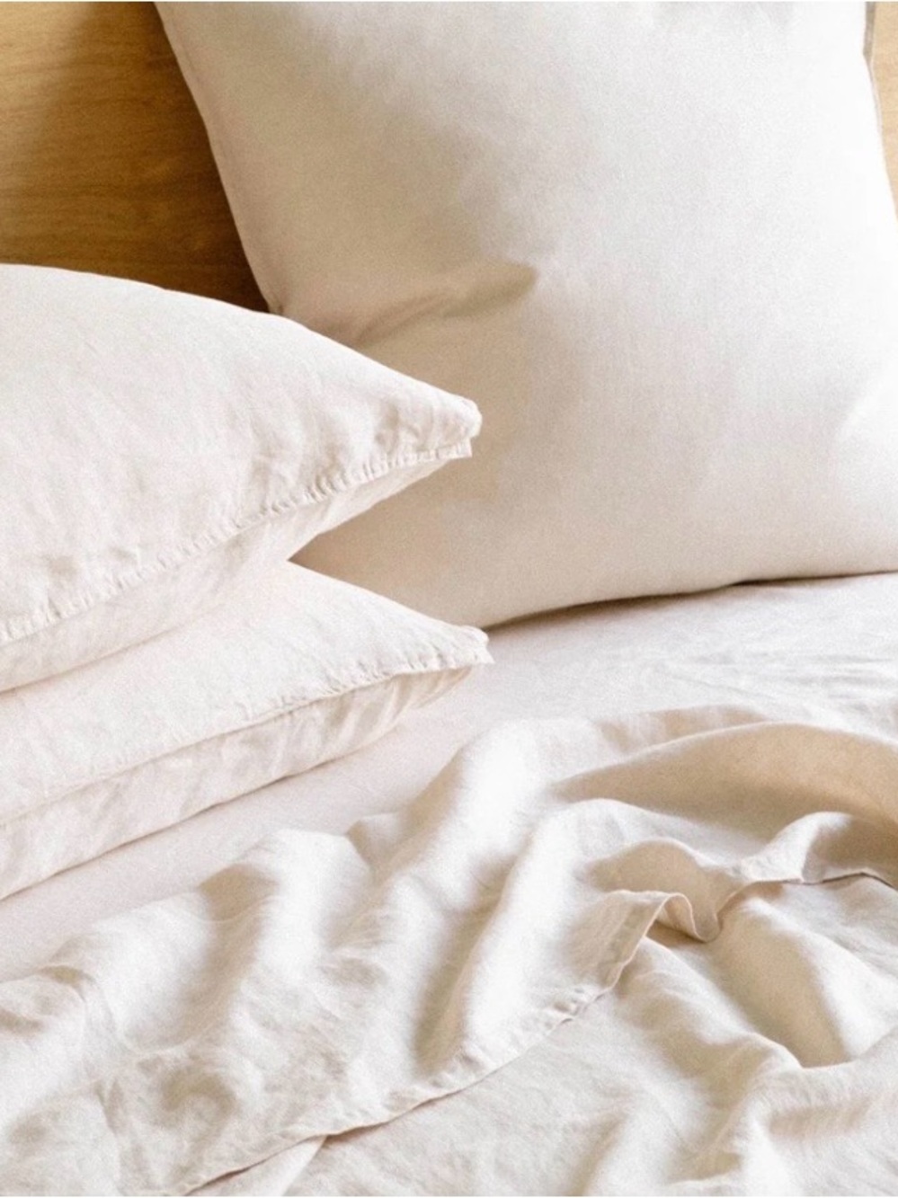 Morrow 100% Heirloom Linen Fitted Sheet Bone Off White Light Grey Queen